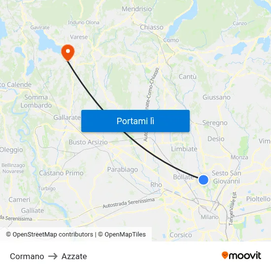 Cormano to Azzate map