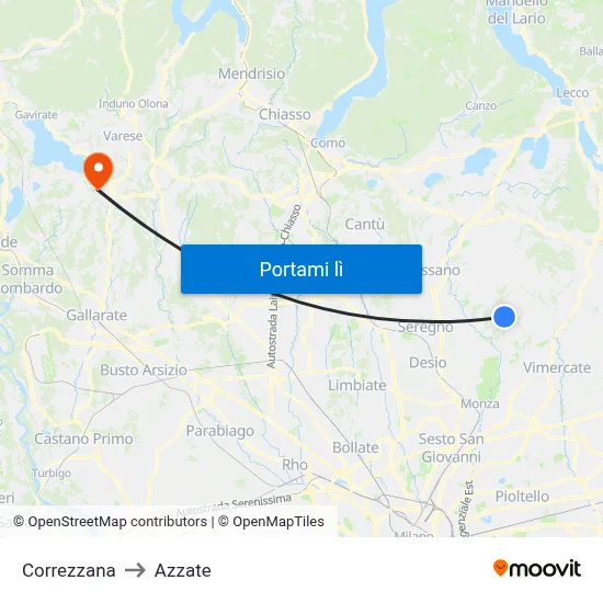 Correzzana to Azzate map