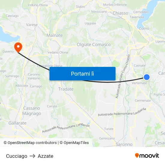 Cucciago to Azzate map