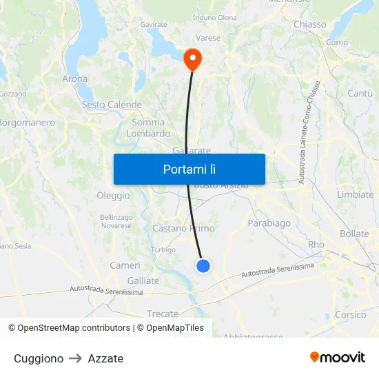 Cuggiono to Azzate map