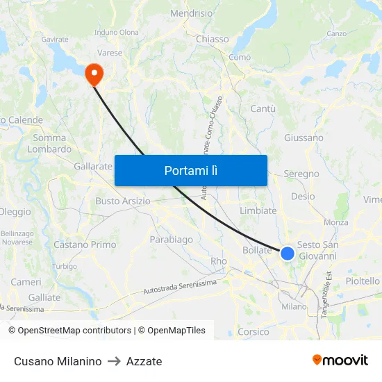 Cusano Milanino to Azzate map