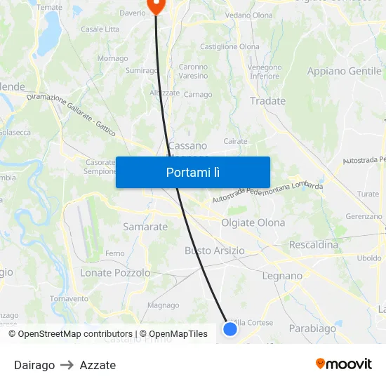 Dairago to Azzate map