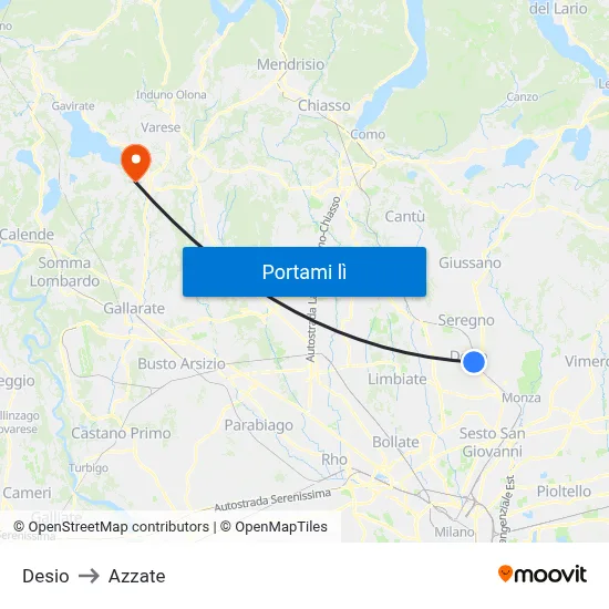 Desio to Azzate map