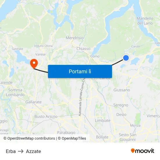 Erba to Azzate map