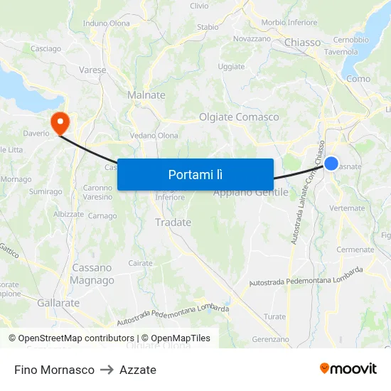 Fino Mornasco to Azzate map