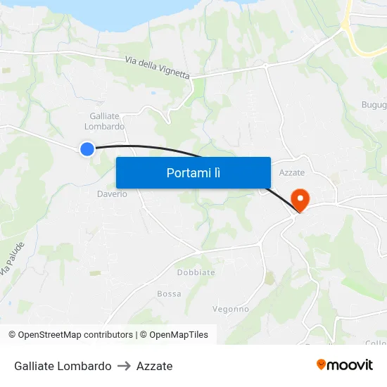 Galliate Lombardo to Azzate map