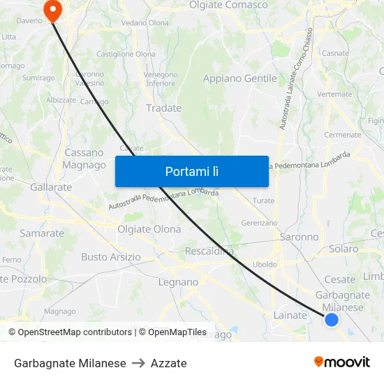 Garbagnate Milanese to Azzate map