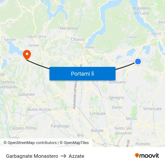 Garbagnate Monastero to Azzate map