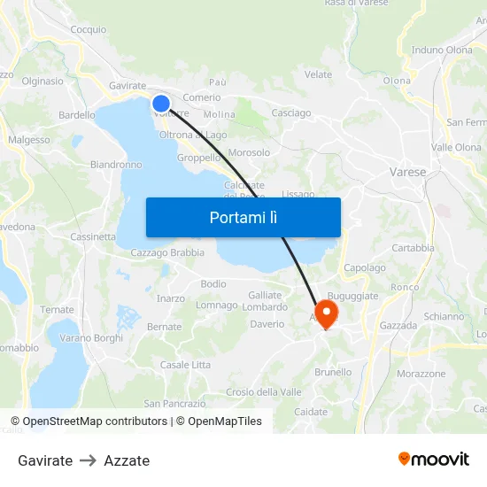 Gavirate to Azzate map