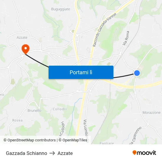 Gazzada Schianno to Azzate map