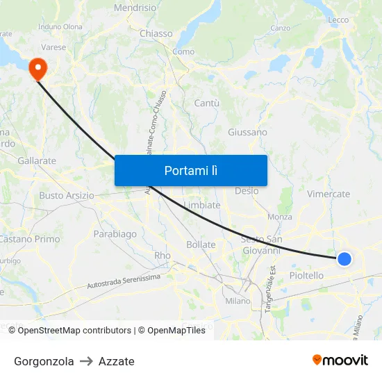 Gorgonzola to Azzate map