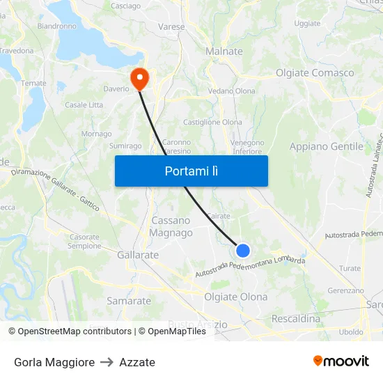 Gorla Maggiore to Azzate map