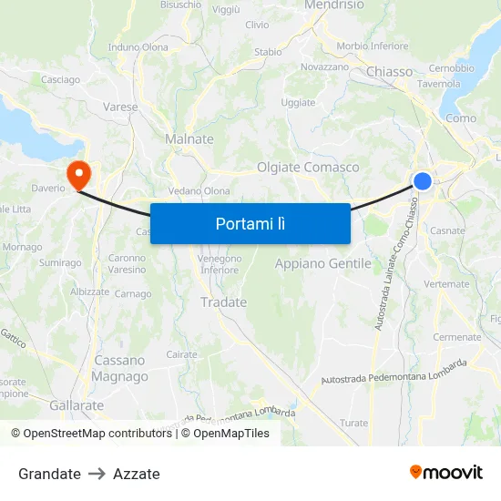 Grandate to Azzate map