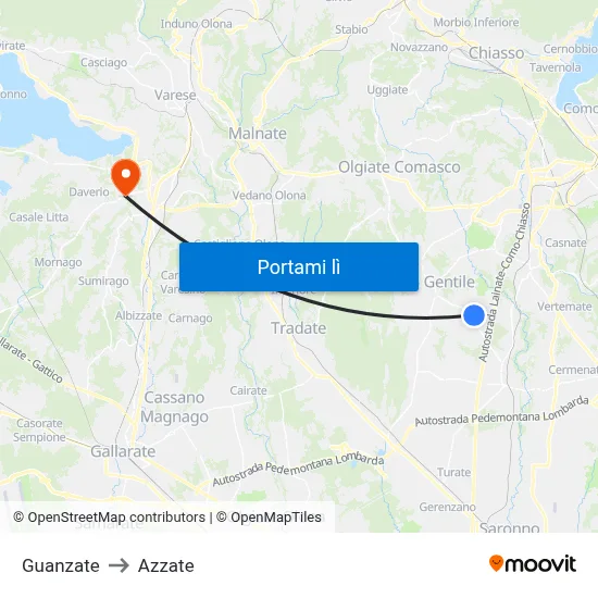 Guanzate to Azzate map