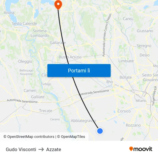 Gudo Visconti to Azzate map