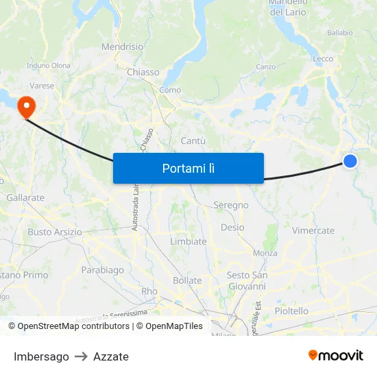 Imbersago to Azzate map