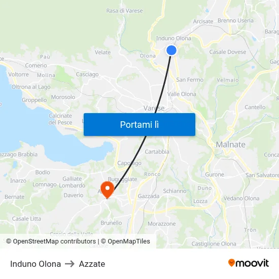Induno Olona to Azzate map