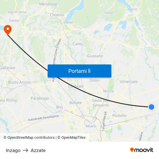 Inzago to Azzate map
