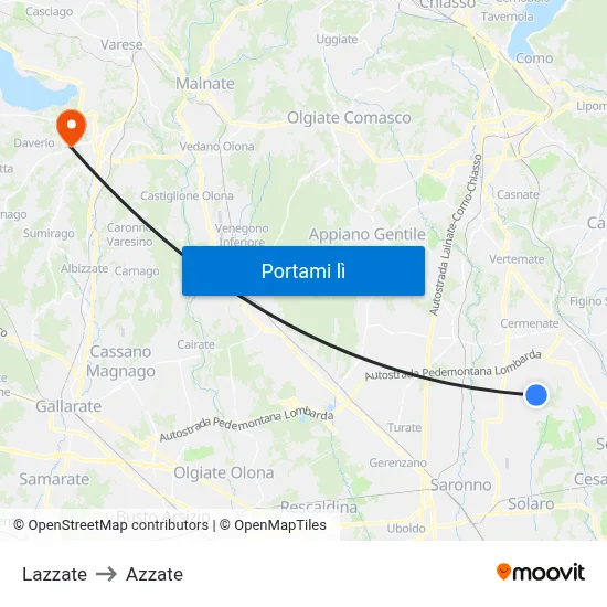 Lazzate to Azzate map