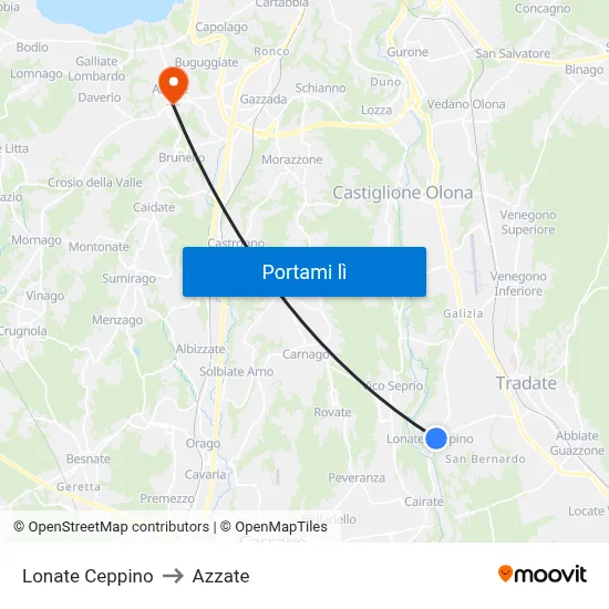 Lonate Ceppino to Azzate map