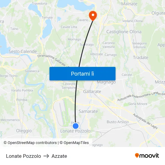 Lonate Pozzolo to Azzate map