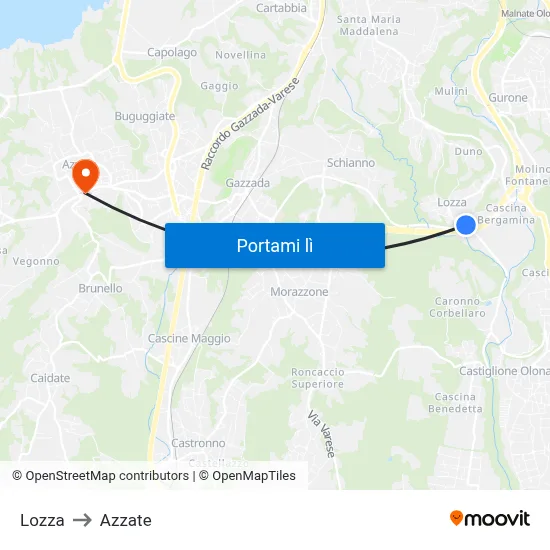 Lozza to Azzate map
