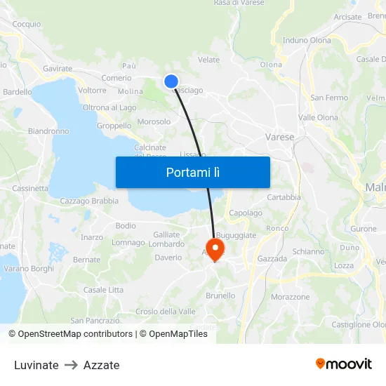 Luvinate to Azzate map