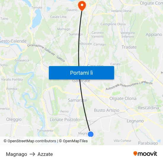 Magnago to Azzate map
