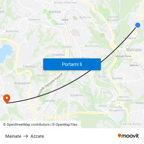 Malnate to Azzate map