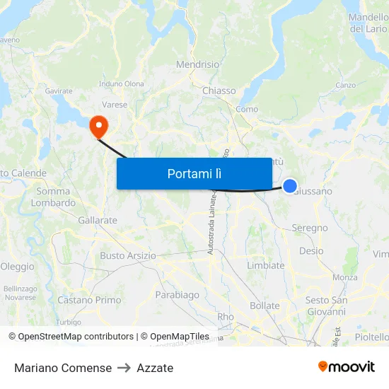 Mariano Comense to Azzate map