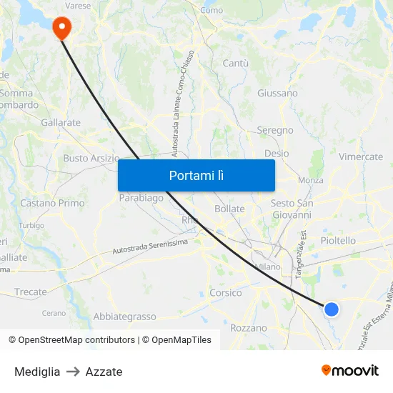 Mediglia to Azzate map