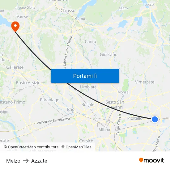 Melzo to Azzate map