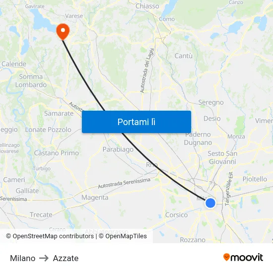 Milano to Azzate map
