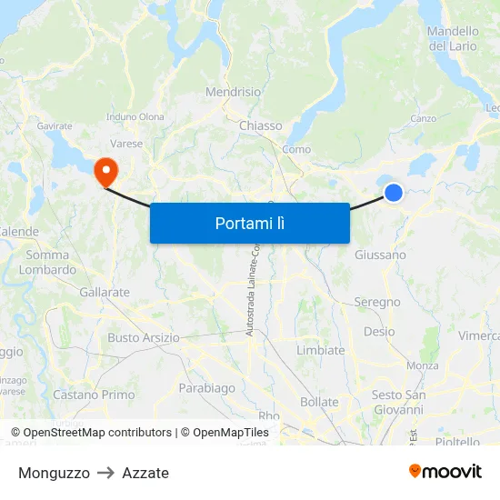 Monguzzo to Azzate map