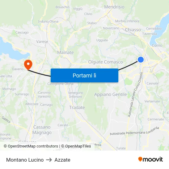 Montano Lucino to Azzate map