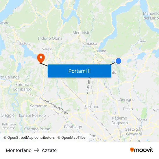 Montorfano to Azzate map
