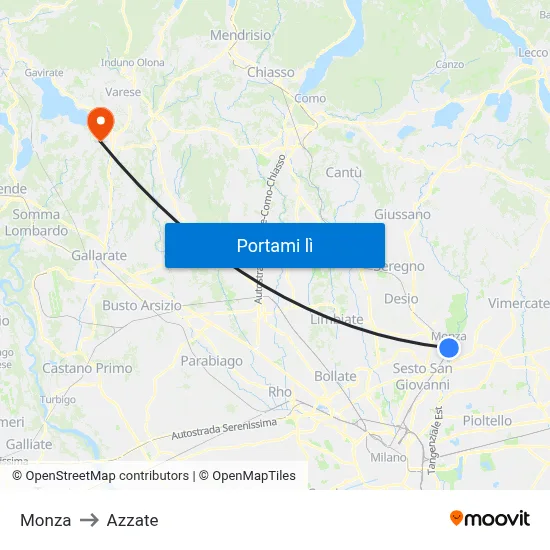Monza to Azzate map