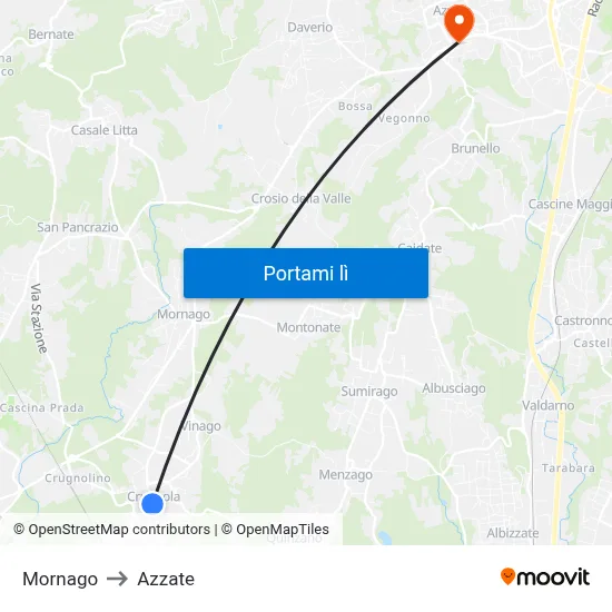 Mornago to Azzate map