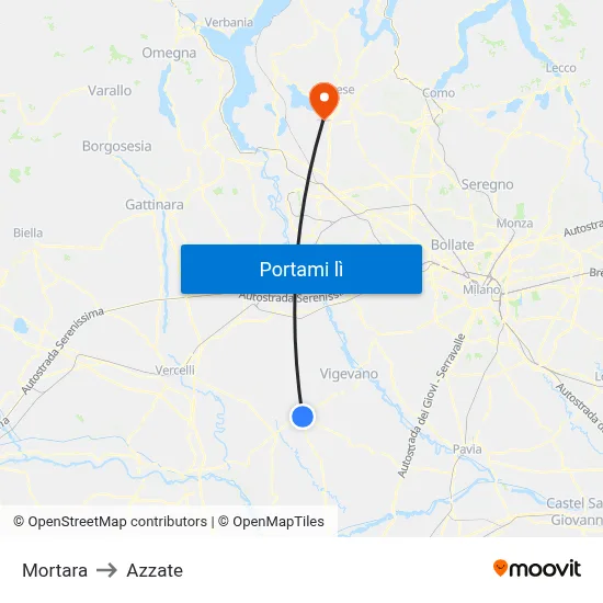 Mortara to Azzate map