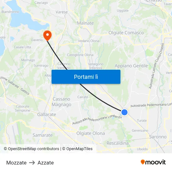 Mozzate to Azzate map