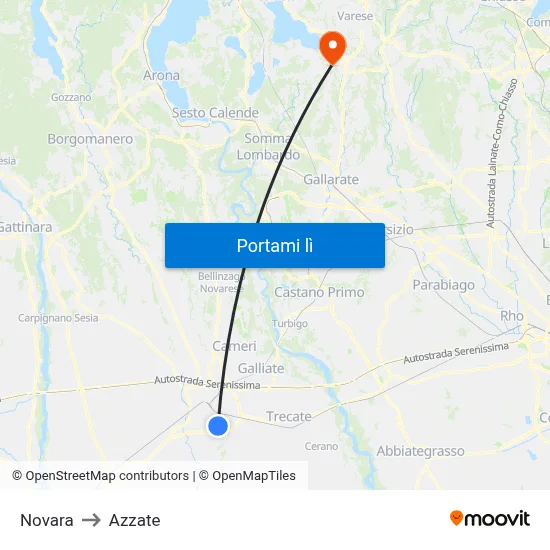 Novara to Azzate map