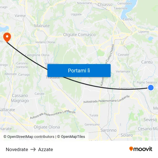 Novedrate to Azzate map