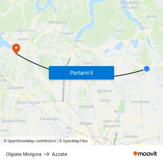 Olgiate Molgora to Azzate map