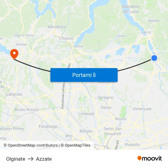 Olginate to Azzate map