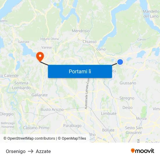 Orsenigo to Azzate map
