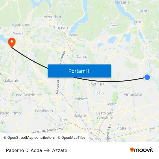 Paderno D' Adda to Azzate map
