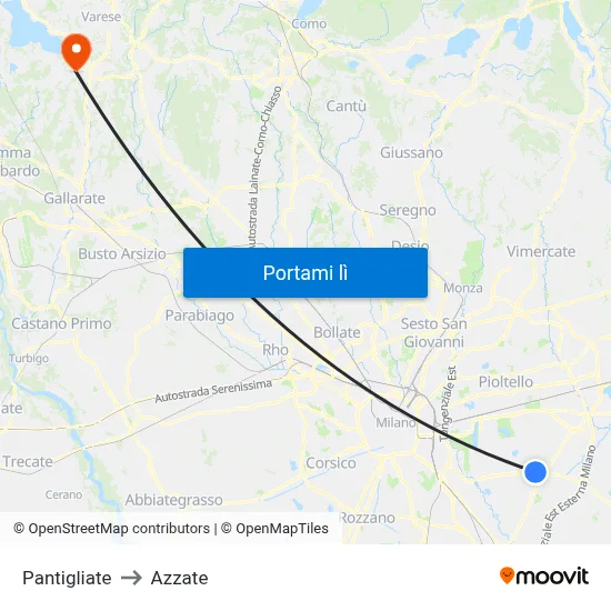 Pantigliate to Azzate map