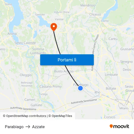 Parabiago to Azzate map