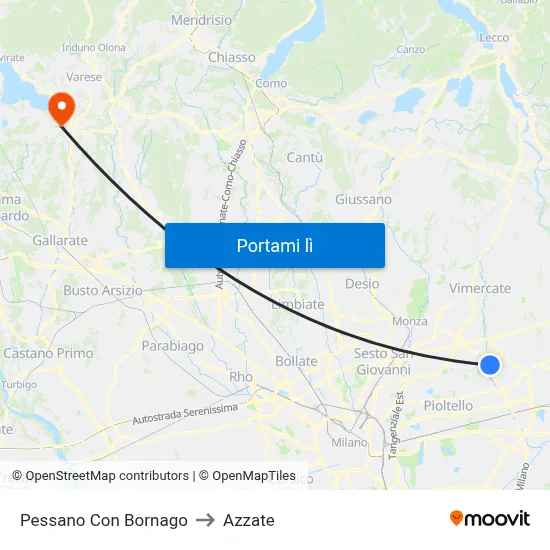 Pessano Con Bornago to Azzate map