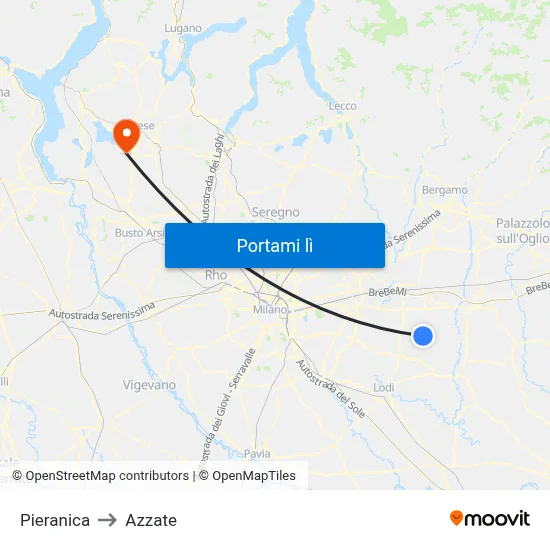 Pieranica to Azzate map